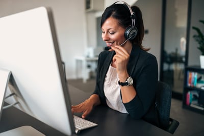 Woman on phone with headset-Large