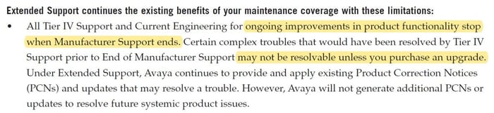 Avaya Extended Support Limits