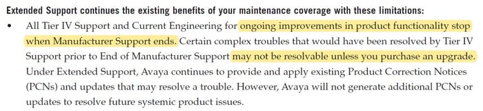 Avaya Extended Support Limits