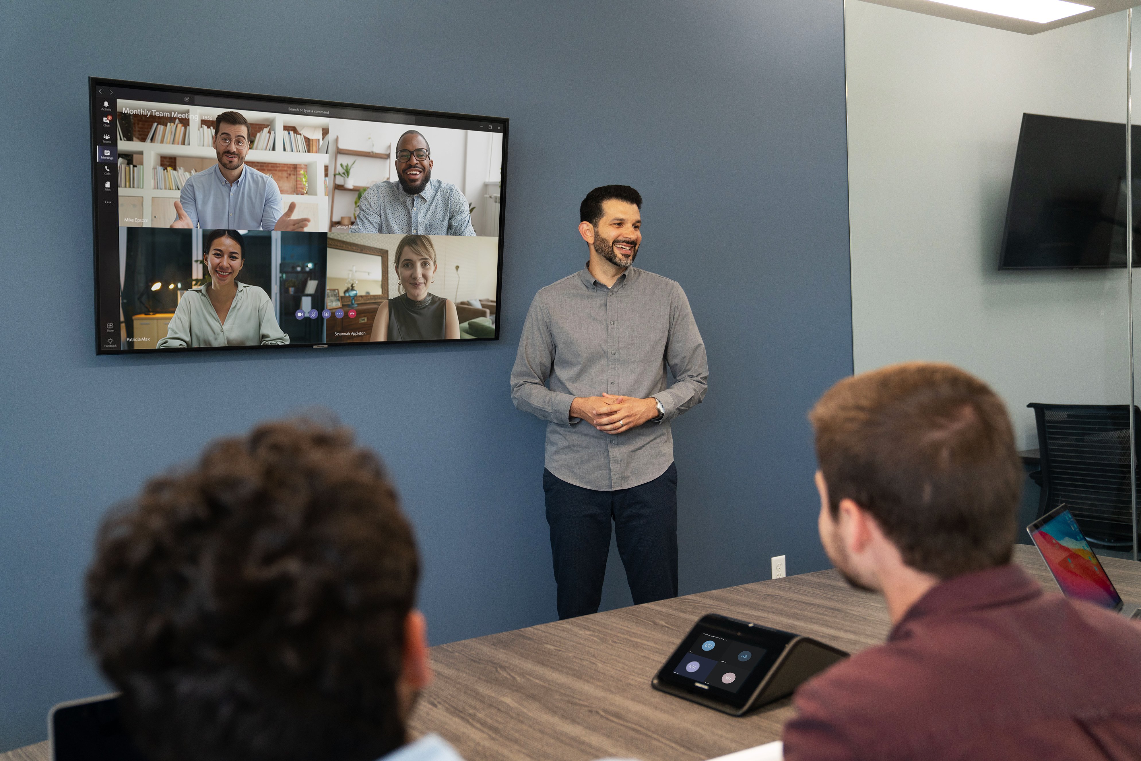 Meeting room video chat on wall screen-1