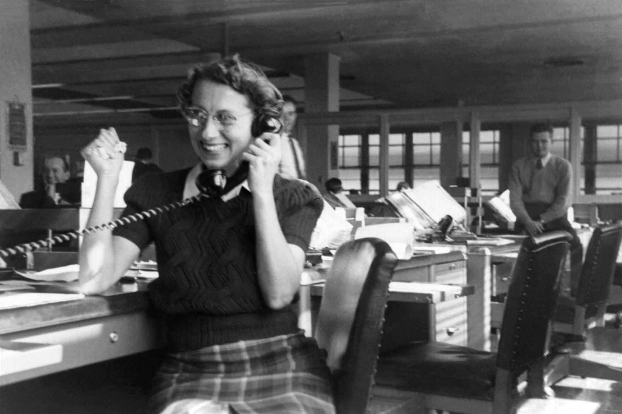 BW aged photo female telephone operator