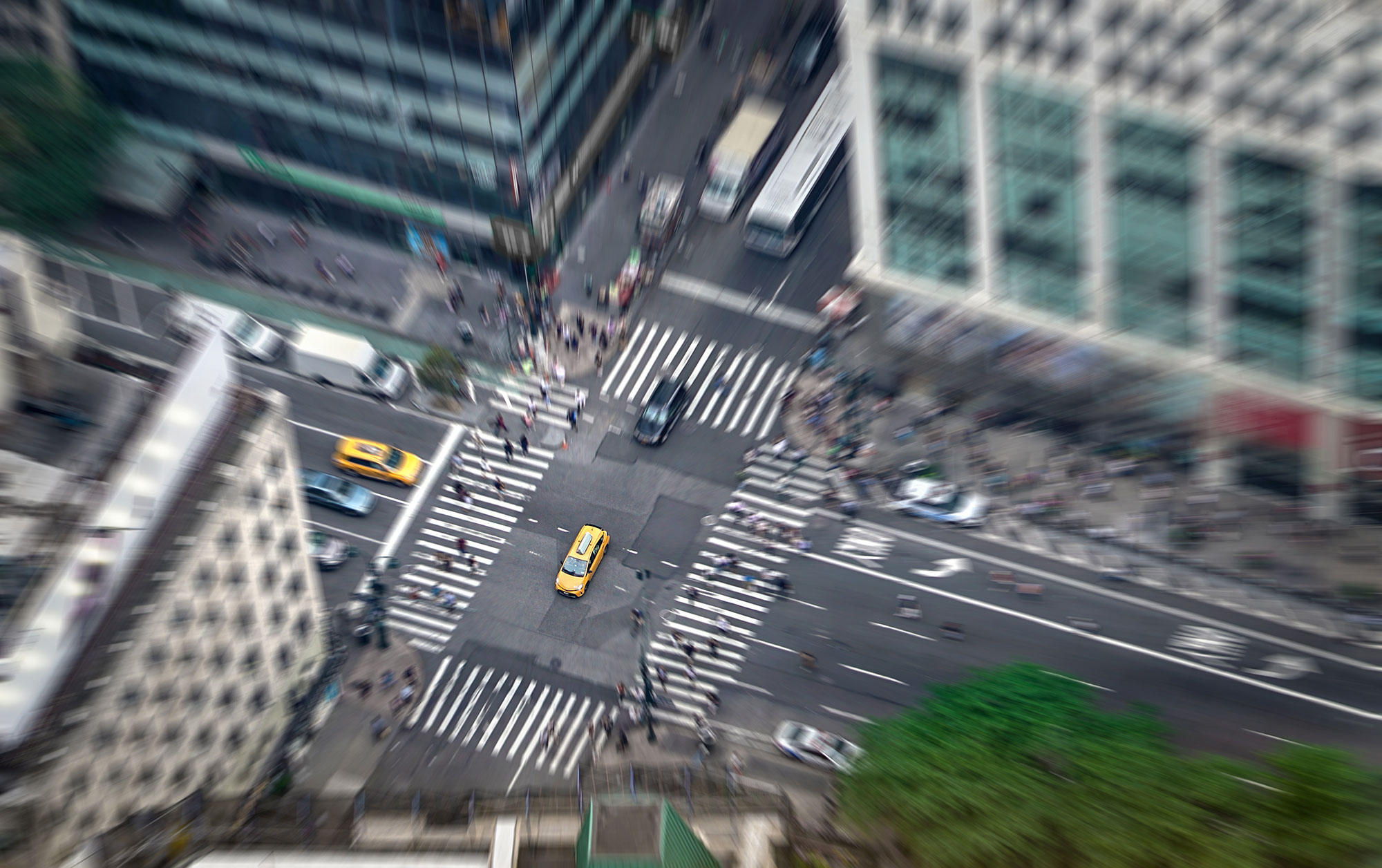 Aerial view intersection busy city